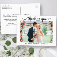 Photo de remerciement de mariage à cœur en calligr