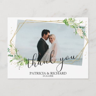 Carte Postale Photo de remerciement de mariage géométrique à ver