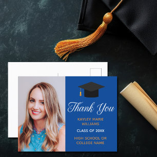 Carte Postale Photo de remise des diplômes Bleu Or 2025 Remercie