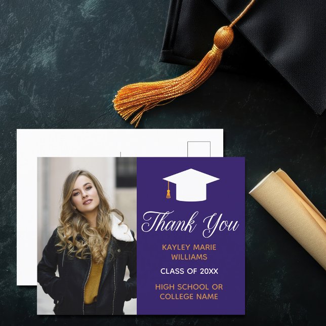 Carte Postale Photo de remise des diplômes violet Remerciement d (Créateur téléchargé)