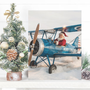Carte Postale Photo de Santa Claus drôle volant un avion Pilote
