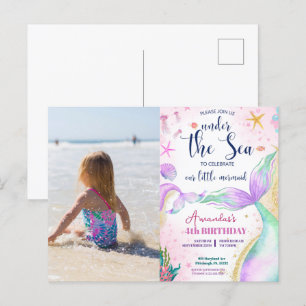 Carte Postale Photo de sirène Aquarelle Anniversaire sous la mer