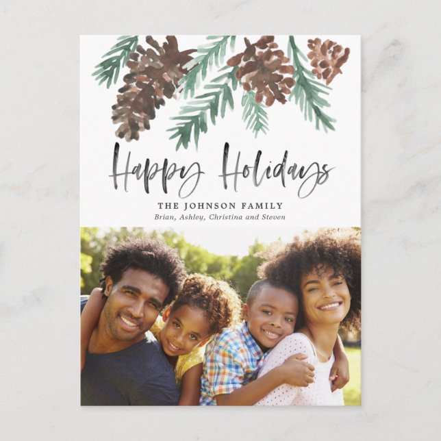 Carte Postale Photo de vacances de Noël à l'aquarelle de cône de (Devant)