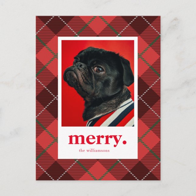Carte Postale PHOTO DE VACANCES NOËL | Joyeux rouge plaid (Devant)