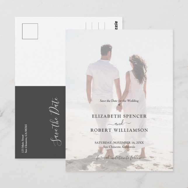 Carte Postale Photo du Mariage budgétaire Enregistrer la date (Devant / Derrière)