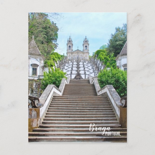Carte Postale Photo du Sanctuaire Bom Jesus Braga, avec prière (Devant)