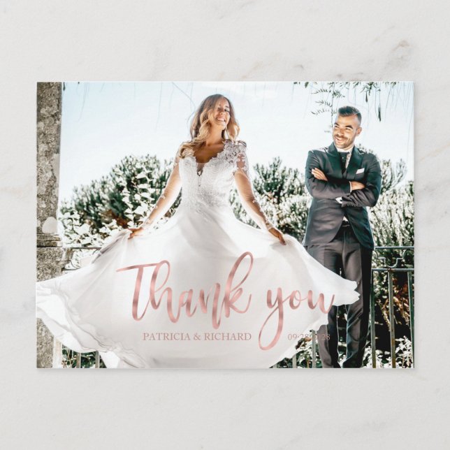 Carte Postale Photo Elegant Calligraphie Mariage Merci (Devant)