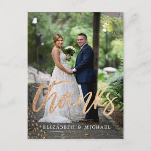 Carte Postale Photo Elégant mariage Merci or cuivre cuivre