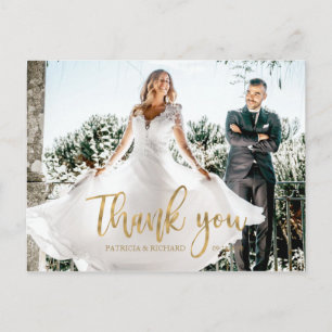 Carte Postale Photo Élégante Calligraphie Mariage Remerciements