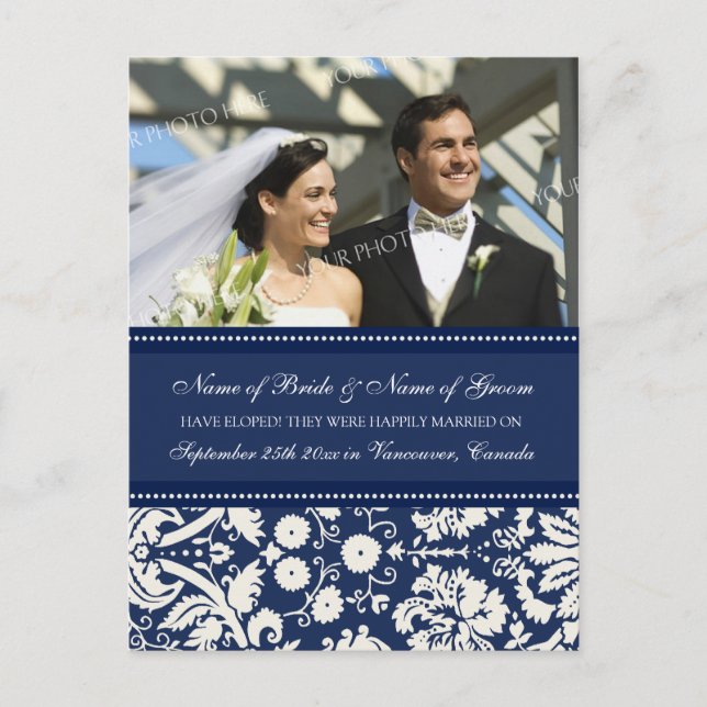 Carte postale photo Elopement Faire-part bleu (Devant)