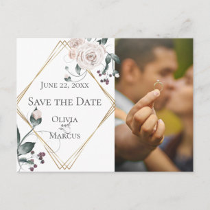 Carte Postale Photo Enregistrer la date Pale Blush Rose aquarell