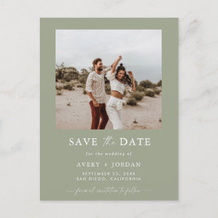 Carte Postale Photo Enregistrer la date, Sage Green Boho Enregis