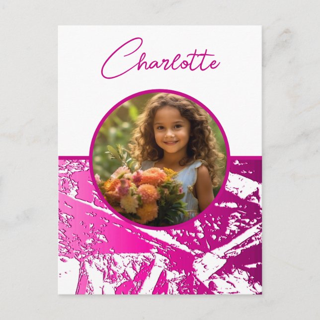 Carte Postale Photo Fuchsia et photo blanche avec nom (Devant)