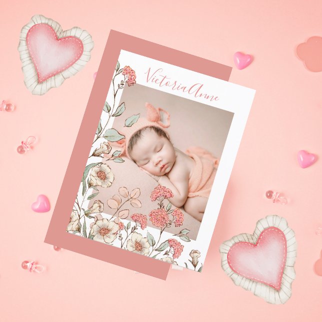 Carte Postale Photo Girl Floral Budget Faire-part de naissance (Créateur téléchargé)