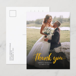 Carte Postale Photo Gold Main Lettré Élégant Merci de mariage