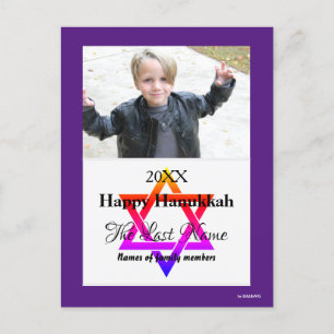 Carte postale photo Hanoukka heureuse en violet -
