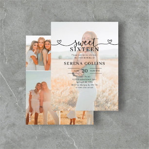 Carte Postale Photo Heart Calligraphy Sweet 16