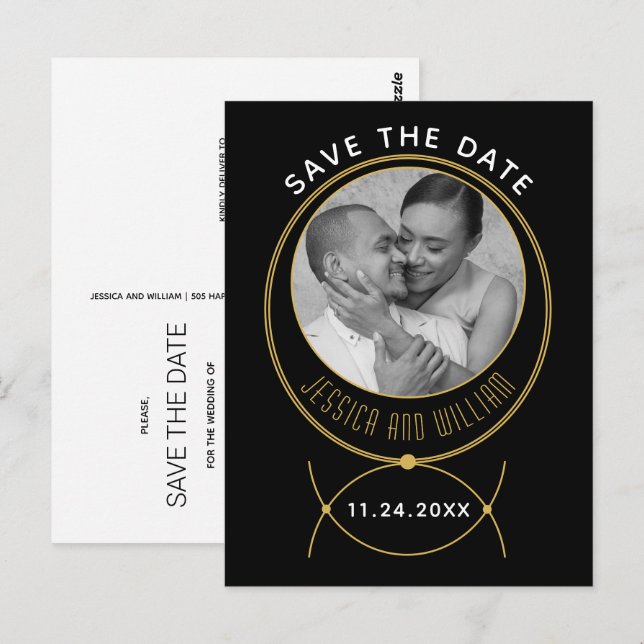 Carte Postale Photo mariage d'inspiration bijouterie or (Devant / Derrière)