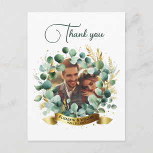 Carte Postale PHOTO Mariage Merci Eucalyptus Feuille Cadeau