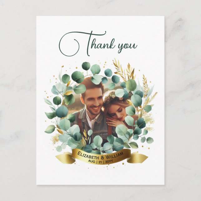 Carte Postale PHOTO Mariage Merci Eucalyptus Feuille Cadeau (Devant)