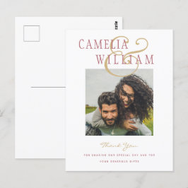 Carte Postale PHOTO Mariage moderne Rose rose MERCI or