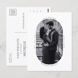 Carte Postale Photo Mariage noir et blanc minimum Enregistrer la