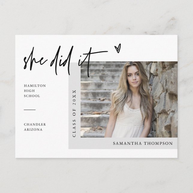 Carte Postale Photo Minimale Elle L'A Fait Faire-part De Diplôme (Devant)