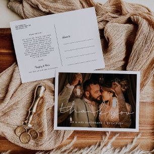 Carte Postale Photo minimaliste de Merci Mariage manuscrit