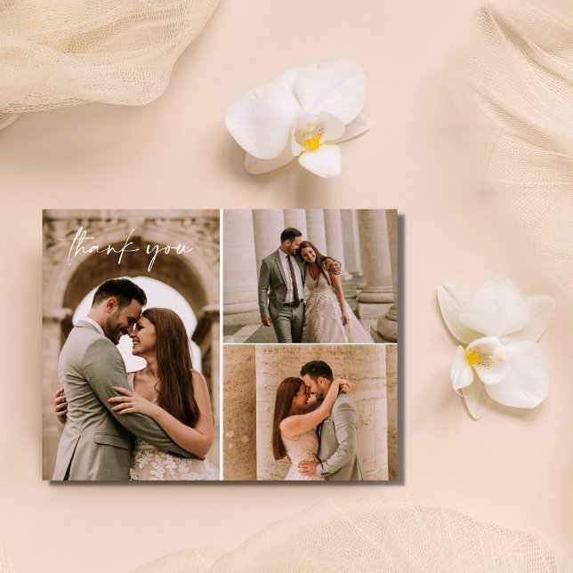 Carte Postale Photo moderne Collage Mariage Merci (Modern Photo Collage Wedding Thank You Postcard)