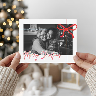 Carte Postale Photo Moderne de Noël avec un Ruban Rouge