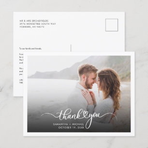 Carte Postale Photo moderne manuscrite Mariage Merci