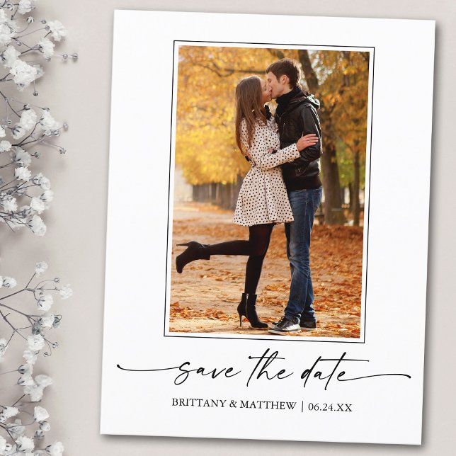 Carte Postale Photo Moderne Minimaliste Script Encre Enregistrer (Customize to change your personalized text size or text style.)
