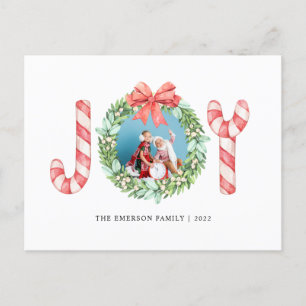 Carte Postale Photo, Nom, Joie Couronne de Noël à l'aquarelle