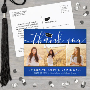 Carte Postale Photo Nouvelle Adresse Graduation Bleu Blanc Merci