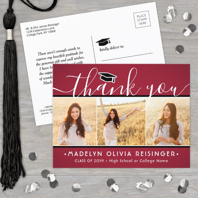 Carte Postale Photo Nouvelle Adresse Graduation Rouge Blanc Merc (Créateur téléchargé)