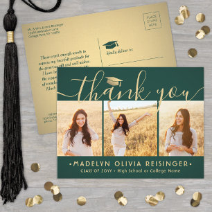Carte Postale Photo Nouvelle Adresse Green Gold Graduation Merci