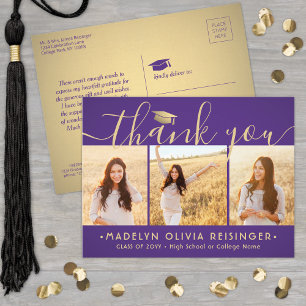 Carte Postale Photo Nouvelle adresse Purple Gold Graduation Merc