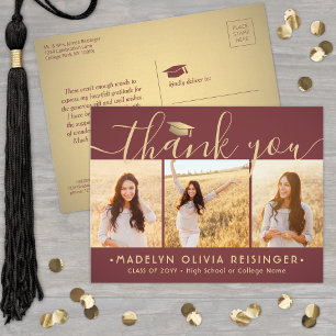 Carte Postale Photo Nouvelle Adresse Red Gold Graduation Merci