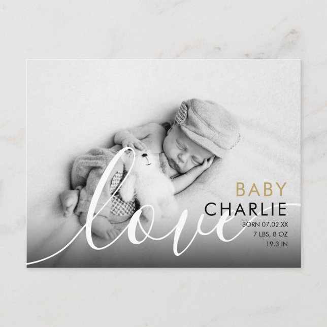 Carte Postale Photo Or moderne Merci de naissance bébé (Devant)