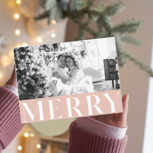 Carte Postale Photo Pastel Pink Merry & Family   Joyeux Fêtes