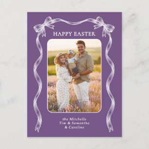 Carte Postale Photo personnalisé Ruban blanc sur Pâques violet
