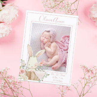 Carte Postale Photo personnalisée fille lapin Faire-part de nais