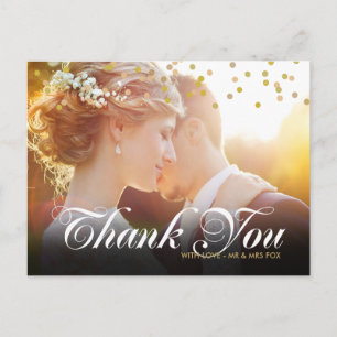 Carte Postale Photo personnalisée Gold Confetti Script Merci