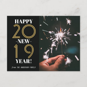 Carte Postale Photo personnalisée Moderne Bonne année 2019 Black