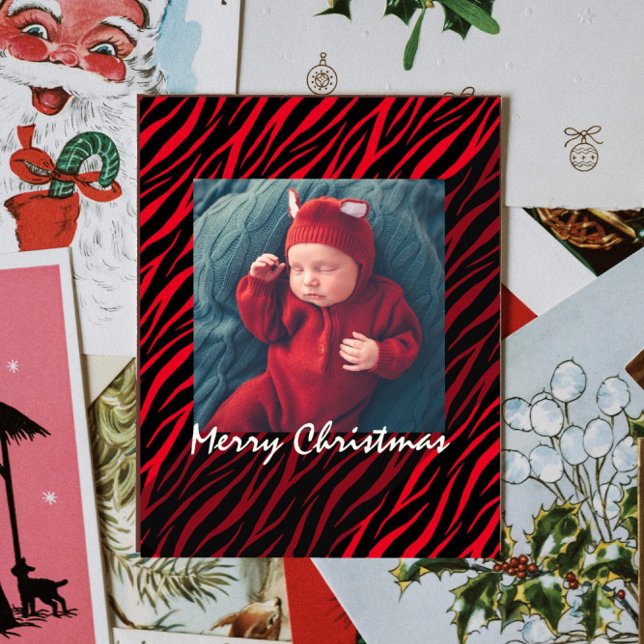 Carte Postale Photo personnalisée moderne Red Zebra Christmas (Créateur téléchargé)