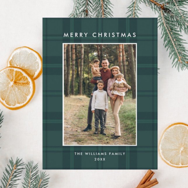 Carte Postale Photo Retro Noël Plaid Grey Holiday (Créateur téléchargé)