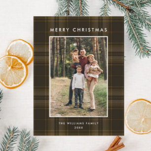 Carte Postale Photo Retro Noël Plaid Grey Holiday