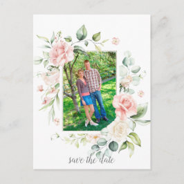 Carte Postale Photo Rose Roses Eucalyptus Vert Économisez La Dat