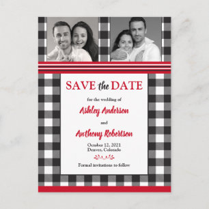 Carte Postale Photo Rustic Buffalo Plaid Mariage Date de sauvega