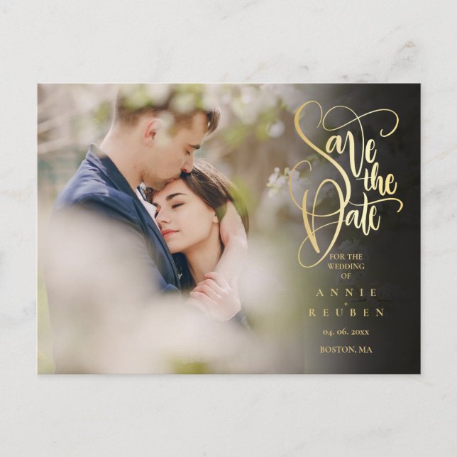 Carte Postale Photo Save the Date Modern Elegant Gold Script (Devant)